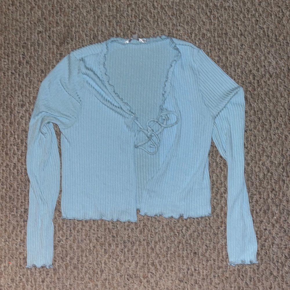 Blue open front sweater size M